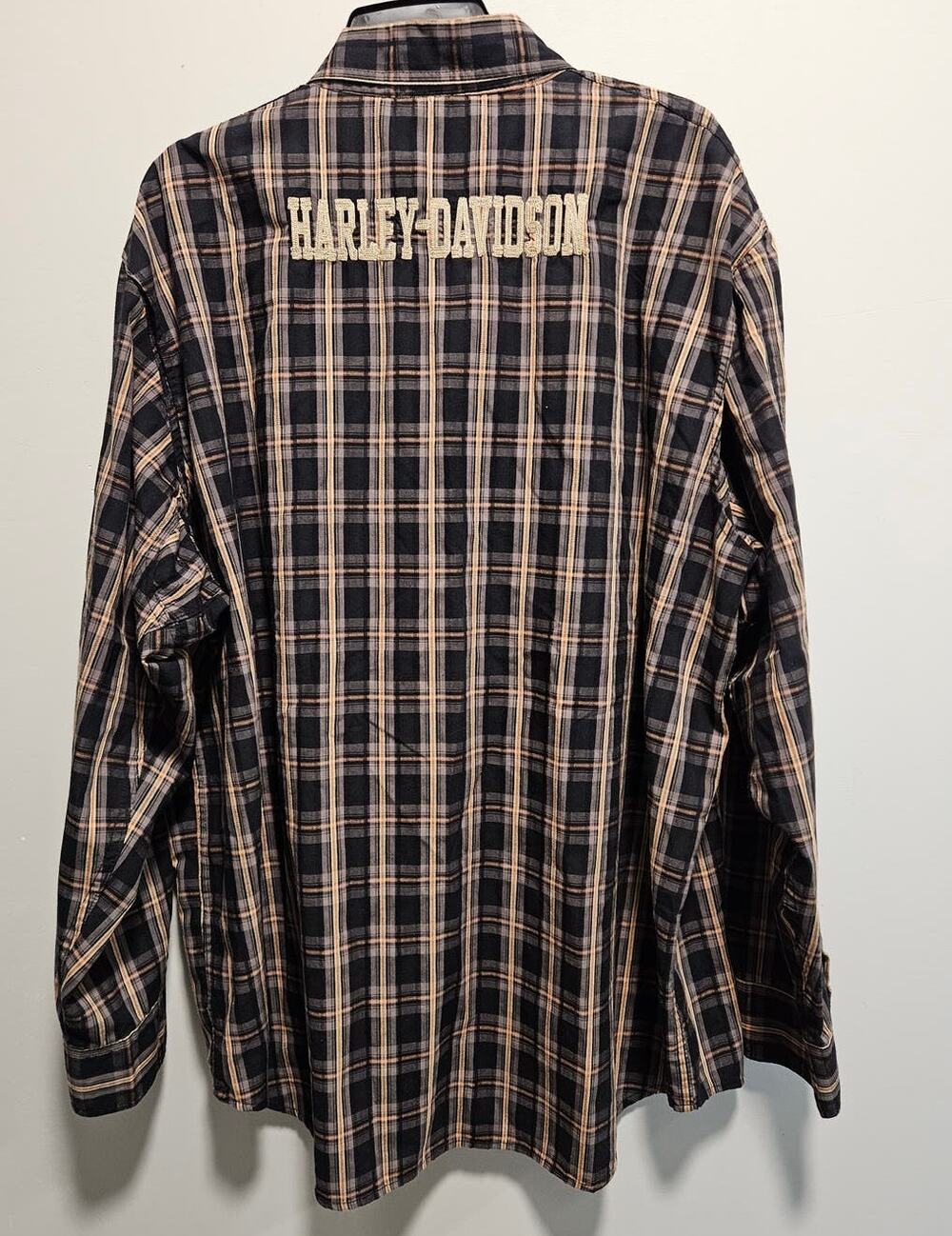 Men's Harley Davidson Motorcycle Button Down LS Black Plaid Shirt Size XXL